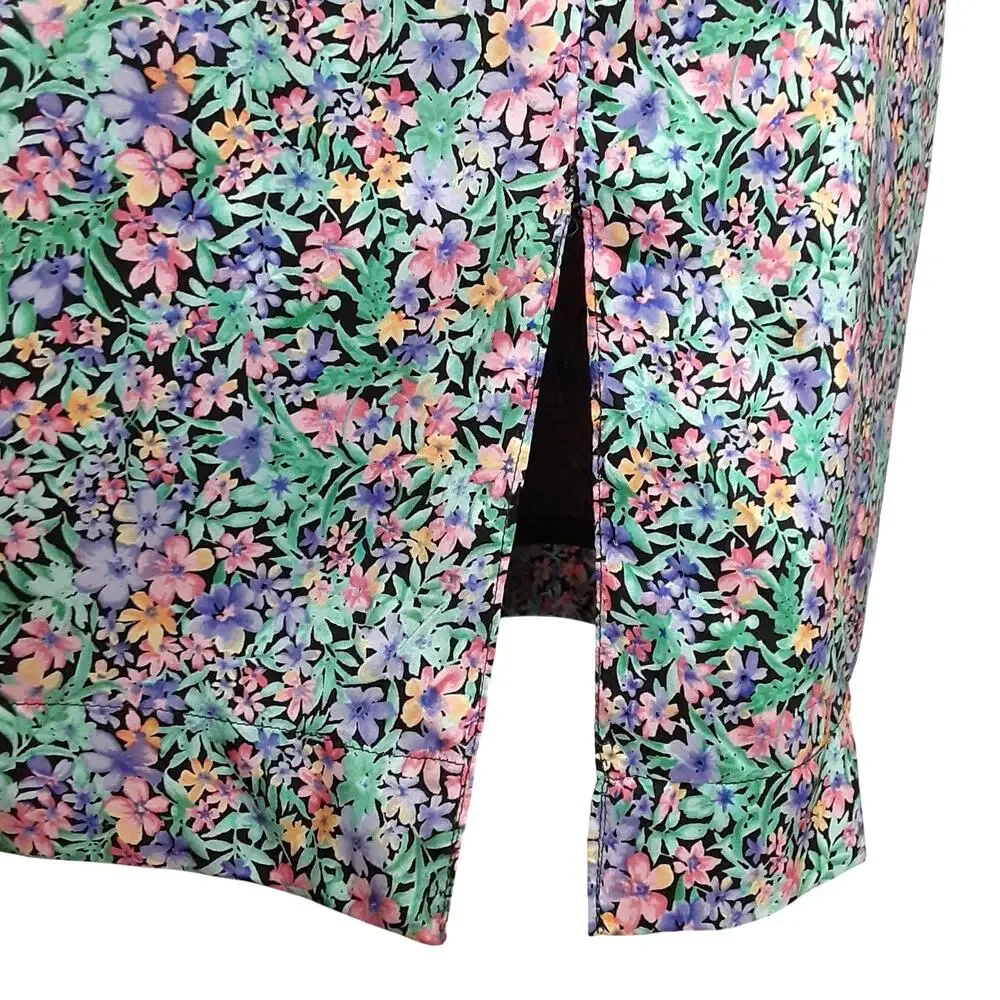 Vintage 80s Silk Slip Dress Ditsy Floral Shift Mini Dress Coquette Womens L